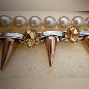 Joomi Lim Statement Thorn Bracelet Rose Gold Thorns, Gold Skulls, Pearls, Silver